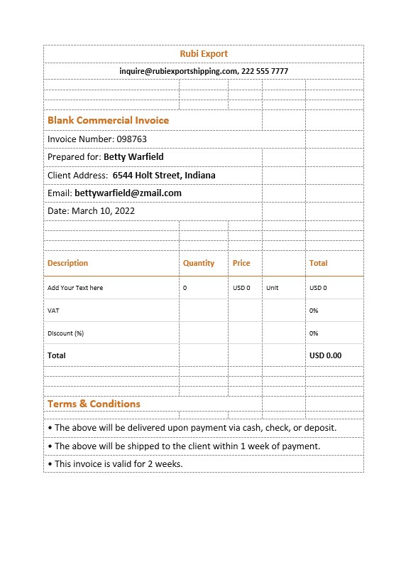 Blank Commercial Invoice PSD template